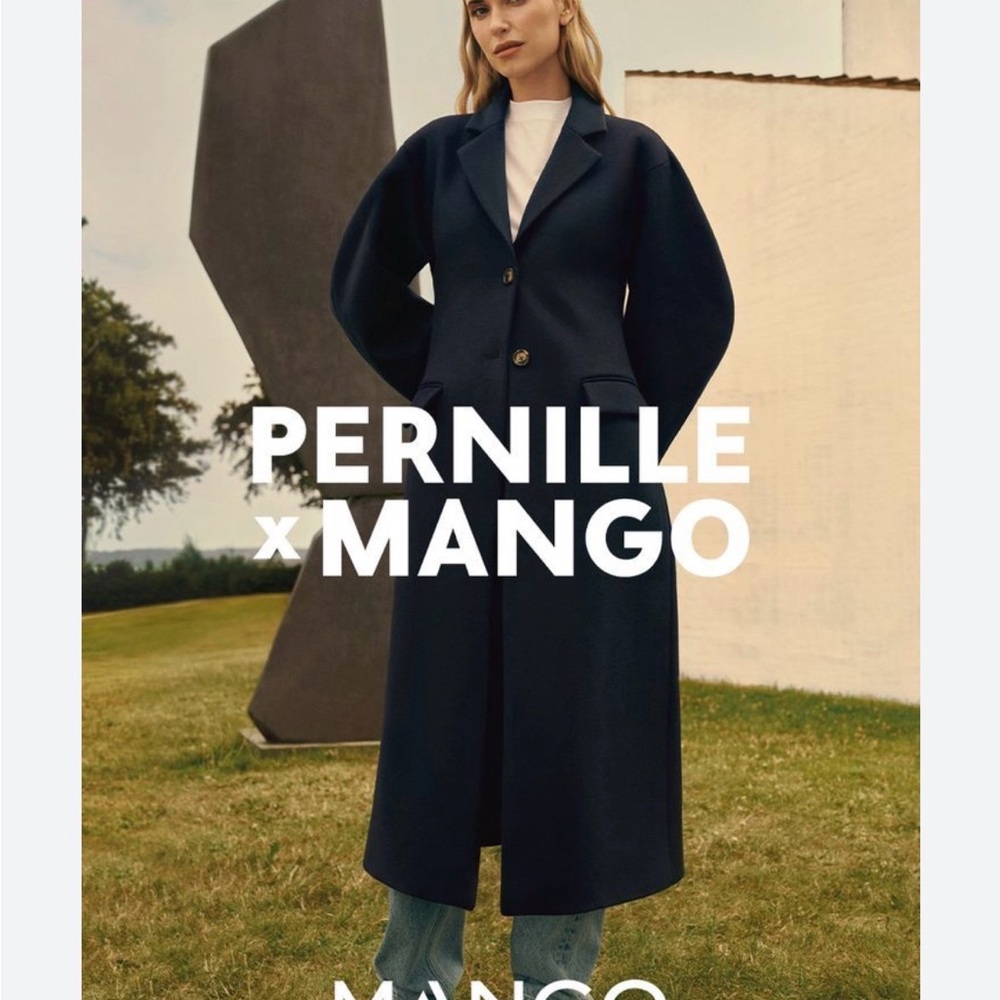 Mango Long Navy Wool Coat